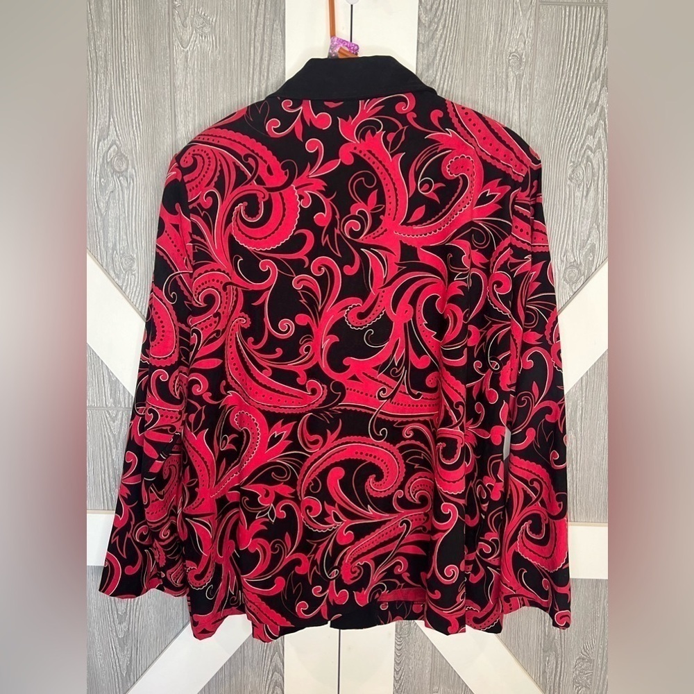 318. Notations Full Zip Blazer/Jacket Red Black Paisley 2X - Picture 4 of 4